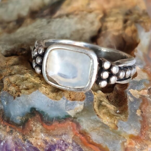 VTG RW 925 Sterling Silver Native American MOP Ring Size 7.75 Beaded Signed - Picture 1 of 7